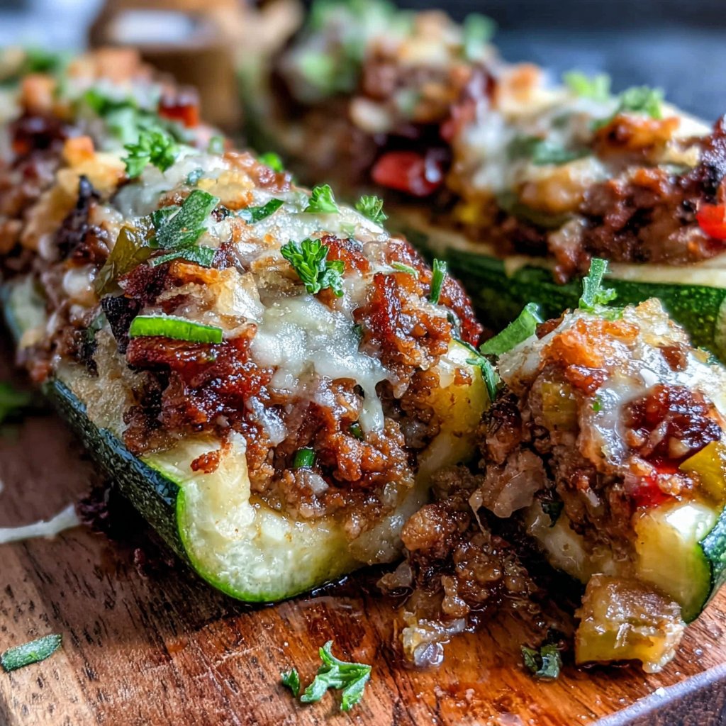 Cajun Hamburger Meat Stuffed Zucchini